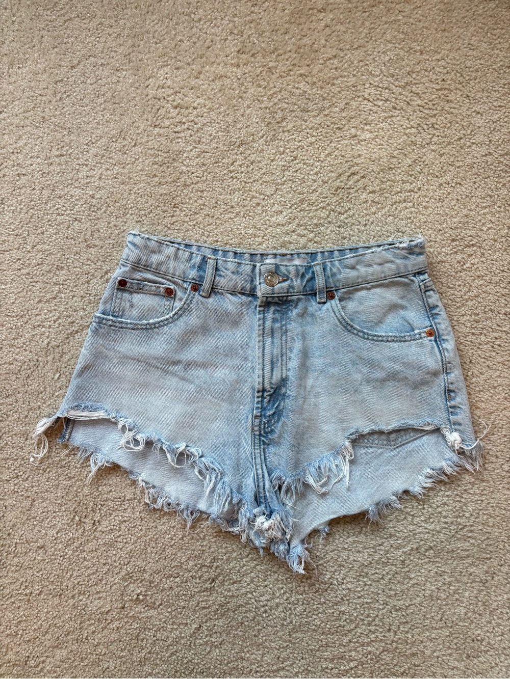Zara Light Blue Frayed Hem Denim Shorts